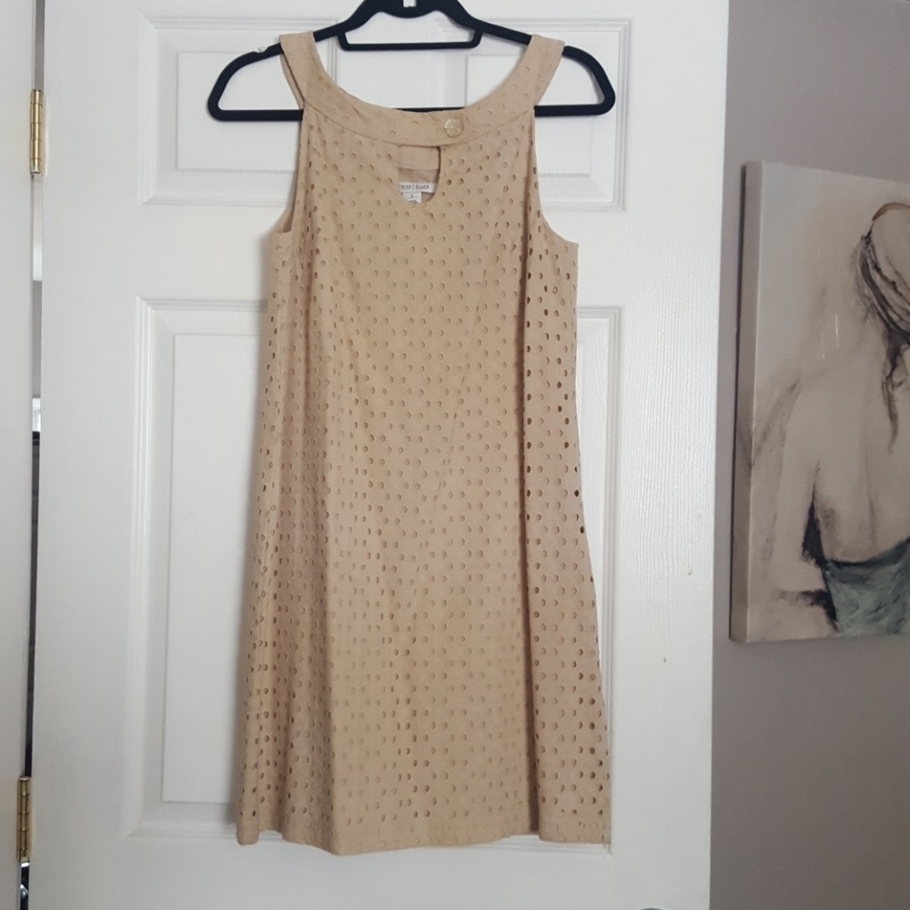White House Black Market Sand Eyelet Shift Dress - Picture 1 of 7